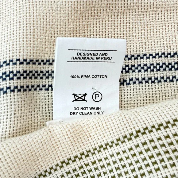 ESCUDO 100% Pima Cotton Handmade in Peru Scarf Cream Blue Stripe Fringe - Picture 9 of 14